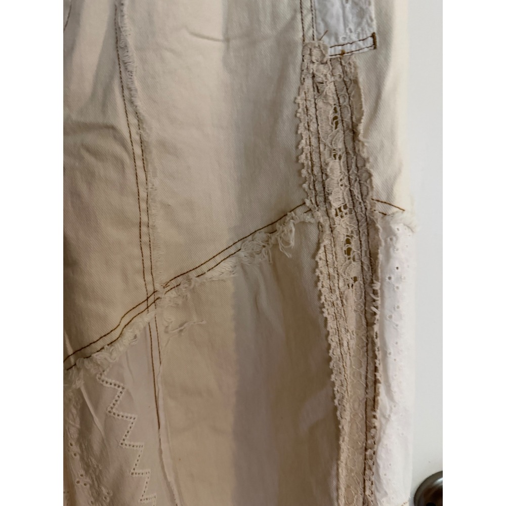 Ali & Hali Women Ivory Patchwork Crochet Eyelet Lace Boho Jogger Pants Large - Picture 7 of 11